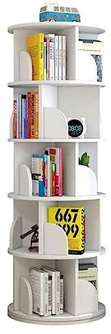 YTGHBIML Bücherturm Freistehend 5-stufiges, um 360° drehbares Bücherregal, stehendes Bücherregal, weißes, rundes Bücherregal, Bücherregal für Studenten, Arbeitszimmer perfekte Darstellung