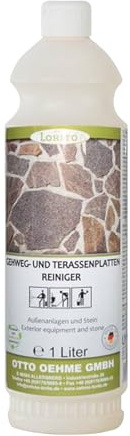 Lorito Gehweg- und Terassenplattenreiniger 1L, Konzentrat | Alkalisch, gegen Ablagerungen und Schmutz, zur Reinigung von Hauswänden, Gehweg-Platten, Holzzäune und Fassaden