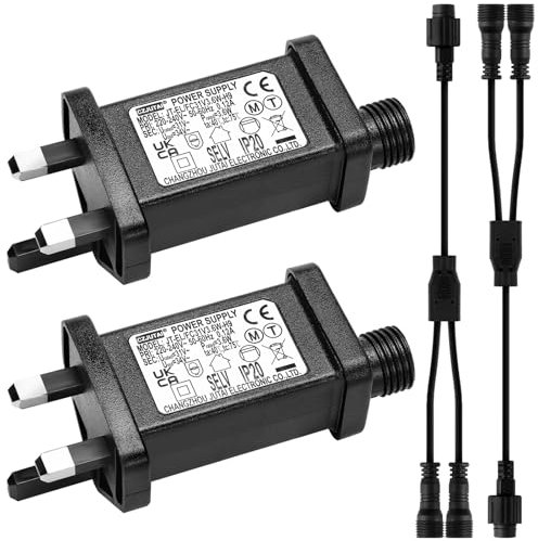 Gulfmew 2 Pcs 31V Replacement Power Supply with 2 Y Shape Spillter Connector LED Controller 8 Modes 8 Hour Timer Power Adaptor for Christmas Fairy Lights Icicle Lights (3.6 W, 1 Male Divided 2 Female)