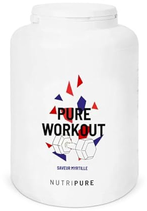 Nutripure - Pure Workout - Pre Workout Sans Caféine - 1,26 kg | Force, Endurance & Concentration - EAA & BCAA - Mélange d’Acides Aminés - Goût Myrtille - 60 Doses - Made in France