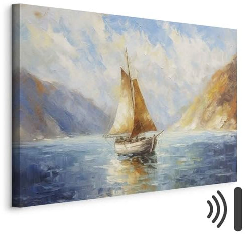 murando – Acoustic Canvas Wall Art Abstraction 90x60 cm / 36x24 1 piece – Picture With Acoustic Foam Sound Absorption Print Image Artwork Room Acoustics Soundproofing - Sea Boat Sky c-B-10169-b-a