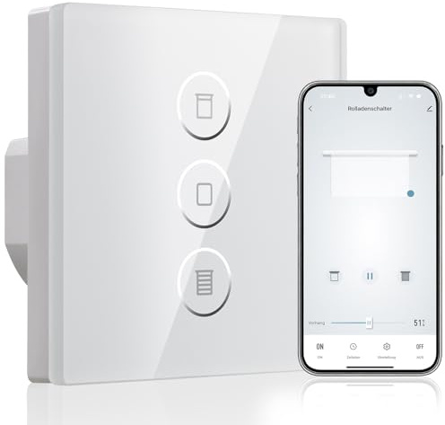 HEUXGIR Rolladenschalter Smart, 80mm Jalousieschalter Rolladen Zeitschaltuhr Kompatibel mit Alexa/Google Home, Prozentuale Steuerung,Intelligenter Fernschalter, Benötigt Nullleiter（XUIBFB-1PCS)