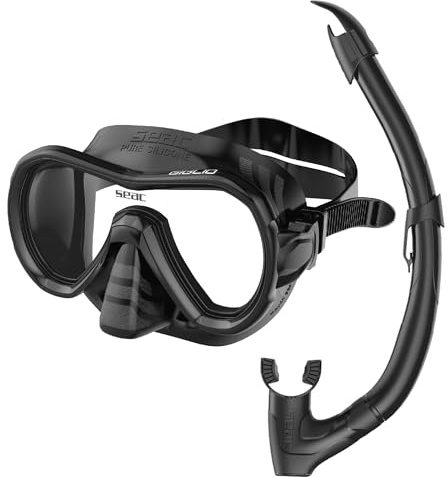 Seac Set Giglio, Set Snorkeling con Maschera Subacquea e Snorkel con Valvola di Spurgo Acqua per Adulti e Ragazzi, nero, standard