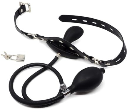 LDOZ Bavaglio gonfiabile in pelle con cinturino, bavaglio a sfera in silicone con tappo per la bocca con serratura per uomini e donne gay, giocattoli erotici BDSM(With straps)