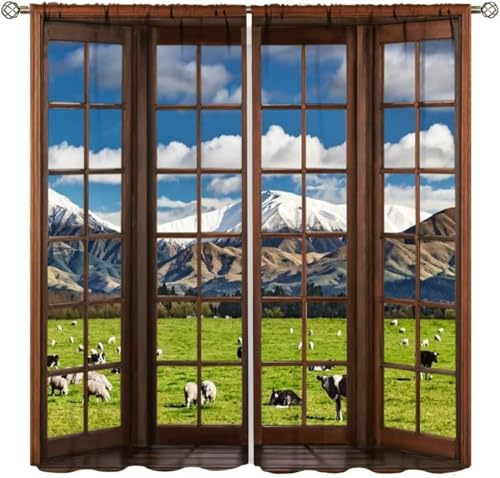 Pencil Pleat Blackout Curtains Mountain Landscape 220X215 Cm (W + H) Indoor Blackout Curtain, 3D Thermo-Insulating Window Curtains Polyester Material Bedroom Drapes Blackout Curtains -406285683