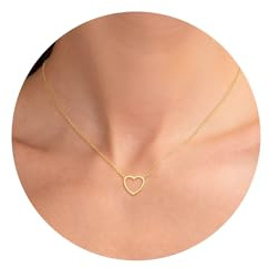 WATEFOER Herz Halskette Damen 18k Gold plattiert Herz Anhänger Choker Halskette Hohl Herz Halskette Goldkette mit Anhänger Einfache Halskette Schmuck für Mädchen Geschenke für Valentinstag