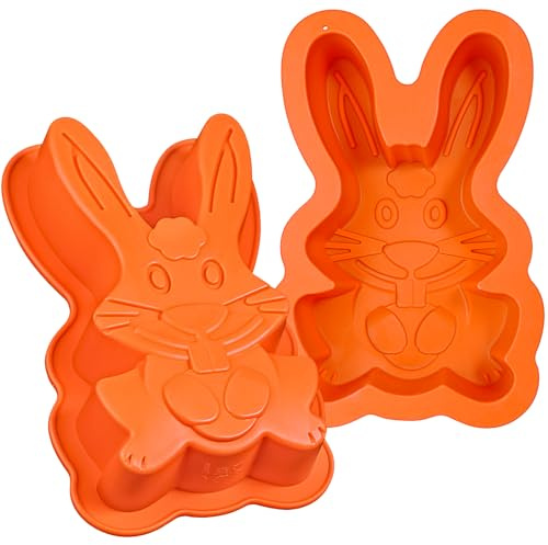 Webake Silikon-Osterhasen-Kuchenformen zum Backen, niedliche 3D-Schokoladen-Form, zerbrechliche Hasenformen, 2 Stück