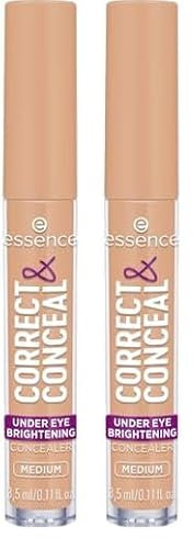 essence CORRECT & CONCEAL under eye brightening concealer, Nr. 20, Nude, aufhellend, farbkorrigierend, natürlich, für sensible Haut, vegan, ölfrei, ohne Parfüm, ohne Alkohol, 2er Pack (3.5ml)