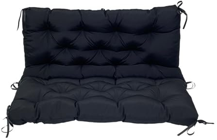 ZxrFxr Thick Garden Bench Cushion Waterproof: 2/3/4 Seater Replacement Cushions Swing Seats Patio Lounger Bench Swing Hammock with Backrest for Outdoor Furniture Garden (Black, 150CM)