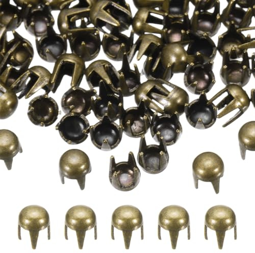 PATIKIL 180 Stück Runde Dom Niete, Nieten Set, Metall 4 Krallen Runde Stud Punk Niete, Nietenkopf für DIY, Lederband, Schuhe Deko, Reparatur, Kleidung, Gürtel, Bronze（3mm