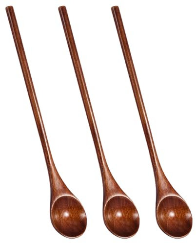 Wdbild Lot de 3 cuillères à confiture en bois pour thé, café et cocktails - Ustensiles de cuisine conviviaux