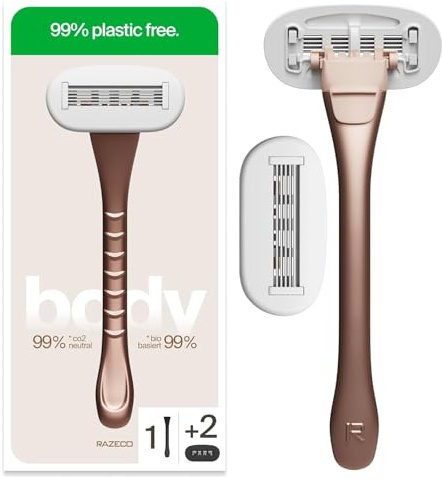 Razeco5 Pro – Plastikfreier Nassrasierer | 1 Griff + 2 Plastikfreie Wechselköpfe mit 5 präzisions Klingen | Plastikfreies Rasieren (Body)