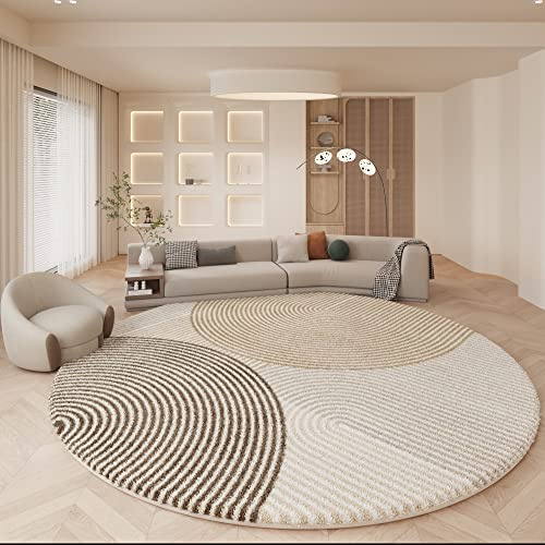 Tospass Teppich Rund 120 cm Hochflor Beige Weiß Braun Wohnzimmer Kurzflor Flauschig Waschbar Modern Teppich für Schlafzimmer Deko Kinderzimmer Küche Outdoor Carpet