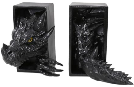 Dragon Bookends, Black Fantasy Book Nook Insert, Gothic Library Decor, Decorative Dragon Shelf Display