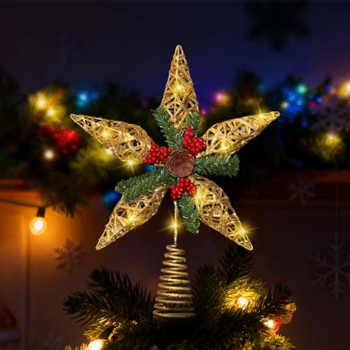 SPERMUOY Weihnachtsbaumspitze Stern,30cm Christbaumspitze Stern mit LED,Baumspitze Weihnachten Deko Weihnachtsbaumschmuck Topper Ster-n für Weihnachtsbaum Deko