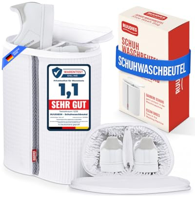 RUUDIES® Premium Schuhwaschbeutel für Waschmaschine – Sneaker Waschbeutel | mit Trennwand-Technologie & Extra Fach für Einlegesohlen und Schnürsenkel – schützt Schuhe & Trommel, robust und abfärbefrei