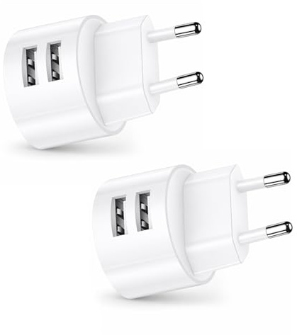Leloco 2 Stücke USB Steckdosenadapter flach, USB-A +USB-C Ports, 5 V 2.1 A | Für geeignete IP44-Steckdosen und Kabeltrommeln; platzsparend beim Laden von Smartphone, Tablet, Navi und eBook-Reader.