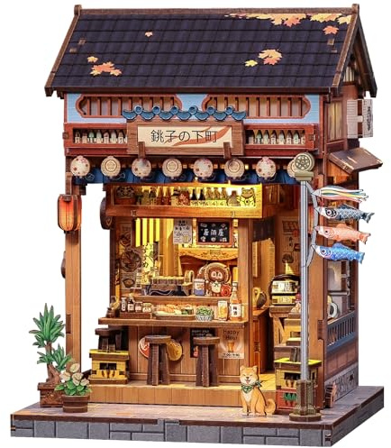 Fsolis Book Nook Kit - Choshi no Shitamachi - Puzzle 3D en Bois avec Lumière LED à Capteur - Maison Miniature DIY Style Japonais Rétro - Décoration de Bibliothèque & Cadeau Créatif Adultes