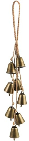 Campanas de metal cilíndrico, campanas de vaca en cuerda de yute para Navidad, chimenea, mantel, guirnalda, corona, porche, toalla, escalera, decoración para colgar en la pared (bronce antiguo)