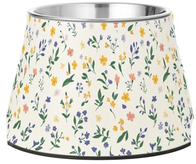 Flowers Orchid Zinnia Hosta White Pets Food Bowls with Stand Stainless Steel Cats Food Bowl for Slow Feed Dogs Whisker Friendly