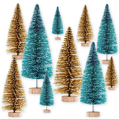 10 mini albero di Natale artificiale, albero di Natale in miniatura, con base in legno, abete artificiale, per Natale, feste, decorazioni natalizie, vetrina
