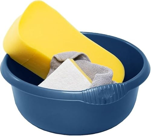 1 x Plastic 5L Litre Navy Round Washing Up Bowl Sink Tidy Organizer 28 CM Multipurpose Basin Mixing Washing Up Bowl Cleaning Tub Ideal For Home Sinks Kitchen (Navy Blue)