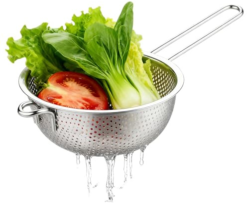 Nhujevkom Passoire De Cuisine | Acier Inoxydable Avec Poignée Tamiseur,Passoire de Cuisine Polyvalente avec une Poignée - Pour Fruits Légumes Salade Frites Lavage Égouttage Maison Restaurant