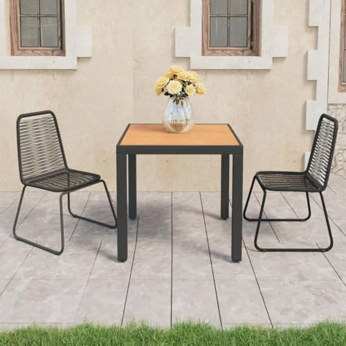 QJBSAVVA 3-TLG. Garten-Essgruppe Schwarz Braun 79x79 cm Tisch 54x59x91 cm Stühle Robustes PVC-Rattan WPC-Tischplatte Modernes Design for Garten Balkon Terrasse