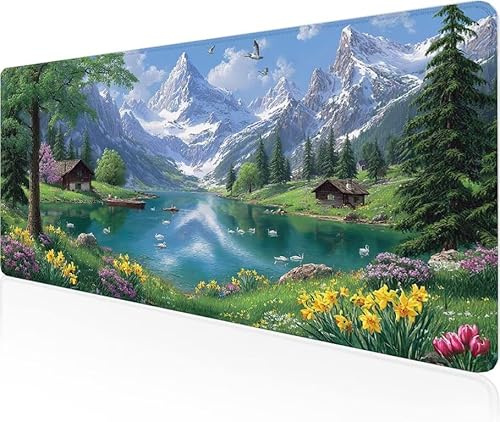 Musmatta snösäsong spelmusmatta skog stor skrivbordsmatta 1 500 x 800 x 3 mm, arbete från hem väsentligheter halkfri gummibas speciell texturerad vattentålig yta slitstark för PC, bärbar dator Y1-691