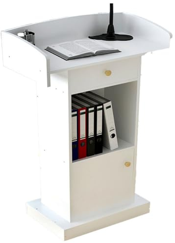 Gebogenes Metall für Konferenzen – Holz mit Schublade, ideal für Auditorien, Kirchen, professionelle Präsentationen, Empfangstheken und öffentliche Redensveranstaltungen.