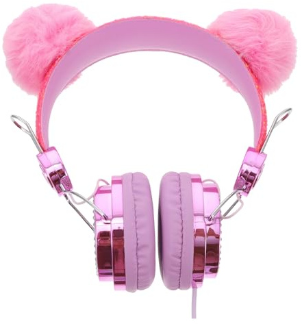 IMIKEYA Over Ear Kopfhörer mit Mikrofon Rosa Flauschige Katzenohren 3,5 mm Kabel Kompatibel für Schule und Reise Zufällige Farbe