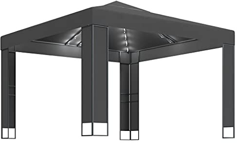 Nqyjm Tenda per feste a doppio tetto con catena luminosa a LED, 3 x 3 m, color antracite, da giardino, stabile, per spiaggia, matrimoni, campeggio