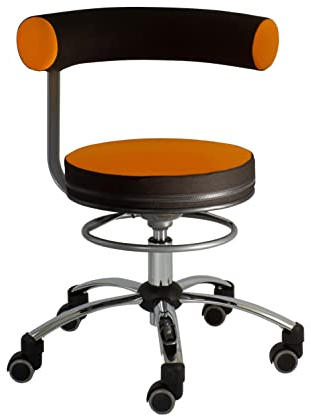 Sanus®-Gesundheitsstuhl | Rollhocker mit 360° Lehne, Fester Lehne, Sitzhöhe (42-51 cm), Stoffbezug orange/schwarz, Rollstopp-Rollen. Ergonomischer Bürostuhl, Erzieherstuhl