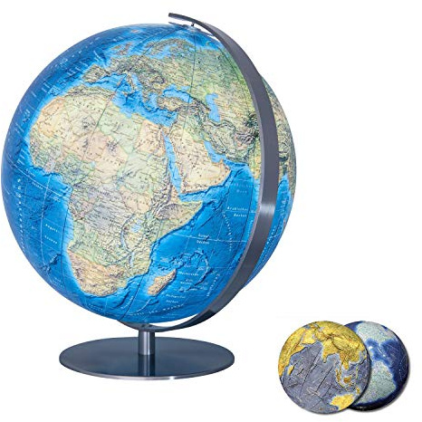 Columbus Globus Duo Azzurro 245181 Leuchtglobus, 510 mm, Chrom Meridian und Fuß, azurblaues Meer