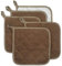 Lifaith 100% Cotton Kitchen Everyday Basic Terry Pot holder Heat Resistant Coaster Potholder for Cooking and Baking Set of 5 Brown