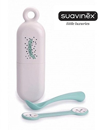 'Suavinex Hallo Fox Spoon + cuchara Soporte + BIB Clip, 4 m +/blanco + verde
