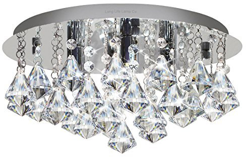 Long Life Lamp Company Modern Round Chandelier Ceiling Light Crystal Rain Droplet Reflective Silver Base STX50019-4D M0014S