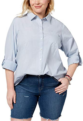 Tommy Hilfiger Roll Tab Shirt Stripe Chemise à Bouton Bas, Rayures Bleues Cornell, M Femme