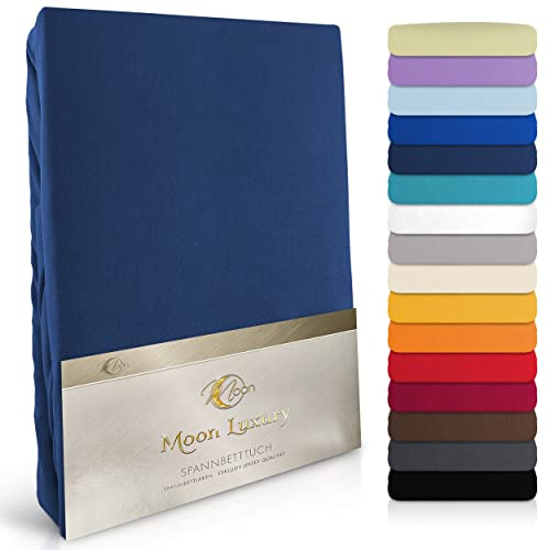 MOON-Luxury Spannbettlaken Spannbetttuch Jersey Stretch 230g/m² für Wasserbetten, Boxspringbetten und herkömmliche Matratzen (dunkelblau, 140x200-160x220)