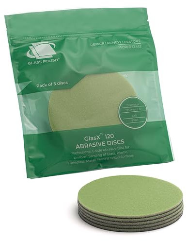 Glass Polish 5 inch (125mm) 180 Grit Pack of 5 Sanding Discs for Rotary Polisher - Glass Foam Backed Silicon Carbide Abrasive P180 - GP14503