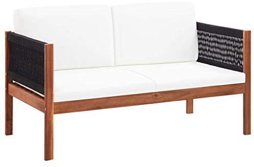 Tidyard Trädgårdsbänk trädgårdsbänk 2-sitsig med distinkt repdesign, balkongbänk blombänk 122 x 65 x 60 cm, massivt trä akacia, naturträfärgad svart