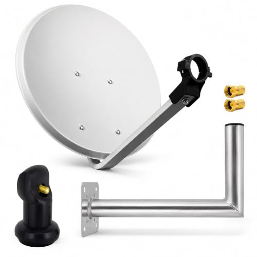 PremiumX SAT Anlage 45cm Hellgrau Satellitenantenne Stahl Satellitenschüssel Single LNB Wandhalter 45cm ALU 1 Teilnehmer