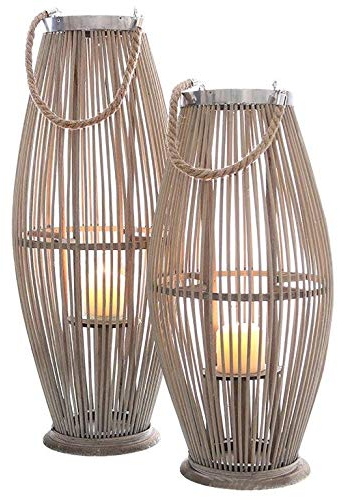 Laterne aus Bambus mit Henkel und Glaszylinder H 40 bis 95 cm - Bambuslaterne Windlicht aus Bambus Gartenlaterne Größe H 60 cm
