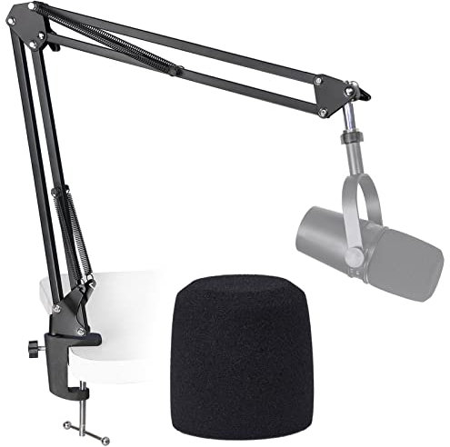 SUNMON Mikrofonarm Boom Arm für MV7 Set, Boom arm mit Schaumstoff-Windschutz für Streaming Podcast Tischklemme Arm universell kompatibel mit MV7/MV7X /SM7B und die meisten 3/8 bis 5/8 Mikrofon