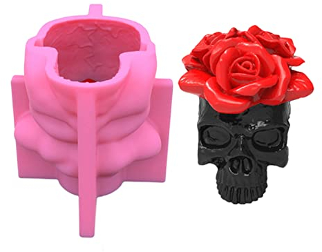 Moule 3D en silicone en forme de tête de mort de rose en résine époxy, pour bougie, plâtre, stylo, décoration de table pour loisirs créatifs
