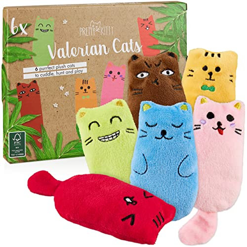 PRETTY KITTY Baldriankissen Katze: 6 Katzenkissen im Baldrian Katzenspielzeug Set – für Katzen – Spielzeug Cat Toys