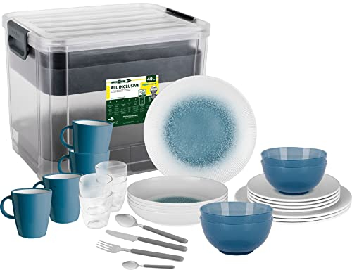 Brunner 0830150N.C1X Juego de platos, vasos, cuencos, tazas irrompibles de melamina Stonetouch 40 unidades, todo incluido Vip Meteore