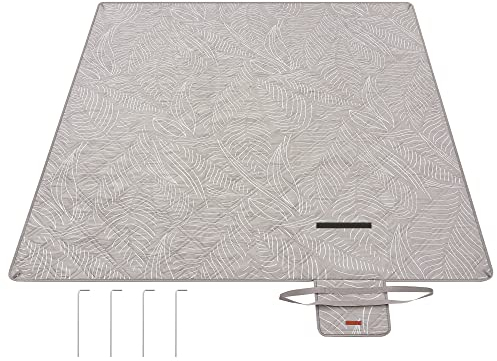 SONGMICS Picknickdecke, 200 x 200 cm, mit 4 Erdankern, groß, Campingdecke, für Park, Garten, Strand, wasserdicht, maschinenwaschbar, faltbar, Khaki mit tropischem Farn GCM010B02