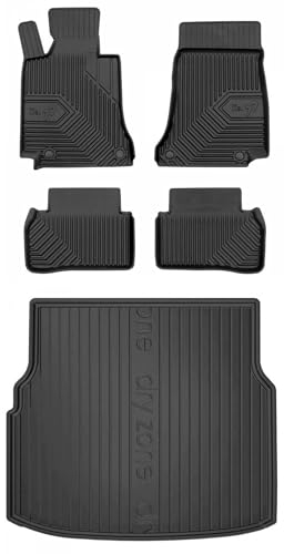 MOTOS Satz Gummifußmatten und Kofferraummatten passend für Mercedes-Benz C-Klasse W205 2014-2021 Kombi, passt nicht für Hybrid (HEV) Verbessern Sie Ihren Reisekomfort mit Antirutschmatte Auto 3D- Allw