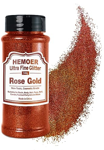 HEMOER Rosé Gold Glitzerpulver, 140g Bastel Glitzerpulver für Epoxidharz, DIY Basteln, Feine Handwerk Glitter für Tumbler Malerei Kerze Herstellung; Kosmetischer Glitzer, Haare, Körper Nagel Glitzer